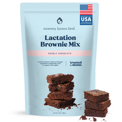 Mommy Knows Best envase frontal mostrando mezcla para brownies y beneficios