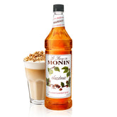 Monin jarabe de avellana frente botella muestra etiqueta y volumen beneficioso