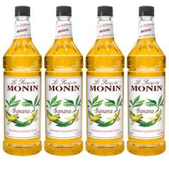 Monin Banana frente del envase mostrando etiqueta y volumen útil