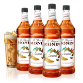 Monin botella pack de cuatro frontal mostrando tamaño y ahorro