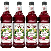 Monin botella frontal 1L pack 4 fucsia brillante y etiquetado visible