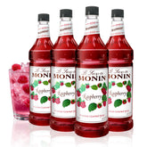 Monin botella de frambuesa al frente, color intenso y aroma realzado
