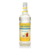 Monin botella frontal del Sugar Free Sweetener mostrando diseño y capacidad, utilidad profesional