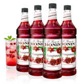 Monin jarabe de granada frontal botella mostrando etiqueta y color intenso