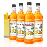 Monin botella frontal paquete de 4 mostrando etiqueta y tamaño profesional