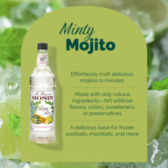Monin mojito mix servido en cóctel refrescante mostrando facilidad de uso