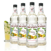 Monin mojito mix vista frontal del pack con botella grande y uso profesional