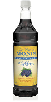 Monin botella frontal de moras sin azúcar mostrando etiqueta clara y volumen