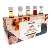 Monin pack frontal con cinco mini botellas, muestra variedad y conveniencia.