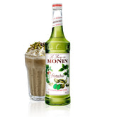 Monin pistachio botella frontal mostrando presentación y volumen