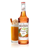 Monin botella frontal Pumpkin Spice mostrando etiqueta claro aroma
