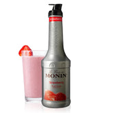 Monin Strawberry Purée vista frontal del envase, sabor auténtico y listo para usar