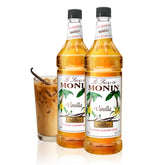 Monin botella de vainilla frontal mostrando el envase profesional y sabor consistente