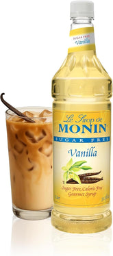 Monin jarabe vainilla sin azúcar botella frontal muestra volumen y diseño de marca