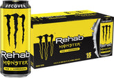 Monster Rehab Tea Limonada vista frontal mostrando lata y etiqueta clara
