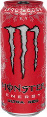 Monster Ultra Red lata fría en manos, brillo y energía lista para consumir