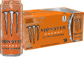 Monster Ultra Sunrise vista frontal mostrando etiqueta y color naranja refrescante