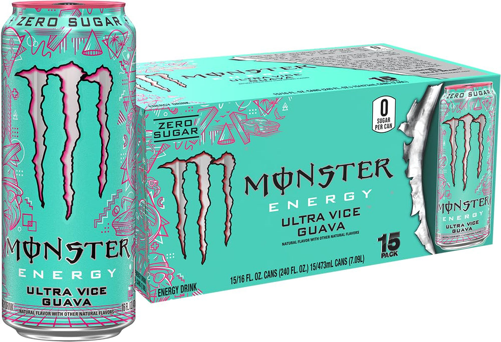 Monster Ultra Vice Guava lata frontal mostrando etiqueta y sabor guayaba