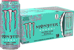 Monster Ultra Vice Guava lata frontal mostrando etiqueta y sabor guayaba