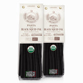 Morelli paquete frontal mostrando linguine negro y marca, aspecto gourmet