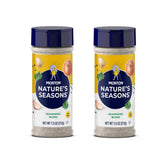 Morton Nature's Seasons frasco frontal mostrando etiqueta y conveniencia en cocina