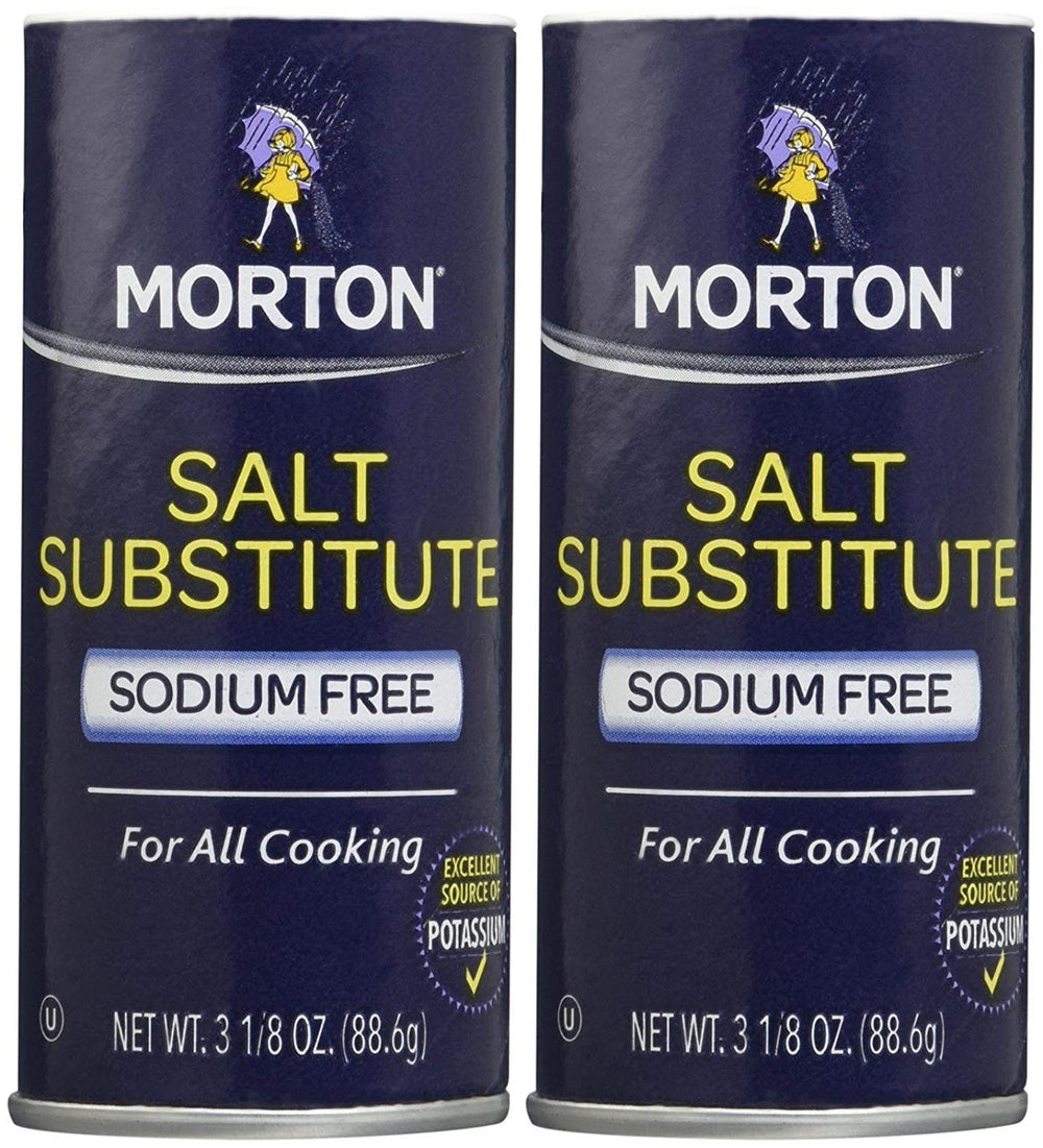 Morton frasco frontal del sustituto de sal mostrando dosificador y conveniencia