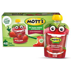 Mott's bolsa frontal transparente mostrando compota, conveniencia instantánea