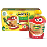 Mott's frente del empaque mostrando pouches transparentes y beneficio de conveniencia