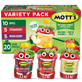 Mott's pack frontal con 20 bolsitas mostrando variedad y conveniencia