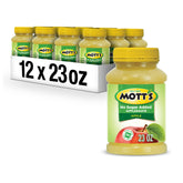 Mott's frasco frontal 23 oz mostrando etiqueta clara y fácil apertura