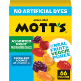 Mott's empaque frontal que muestra 66 bolsitas y conveniencia inmediata