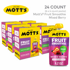 Mott's bolsita abierta que revela textura cremosa de batido y apetito familiar