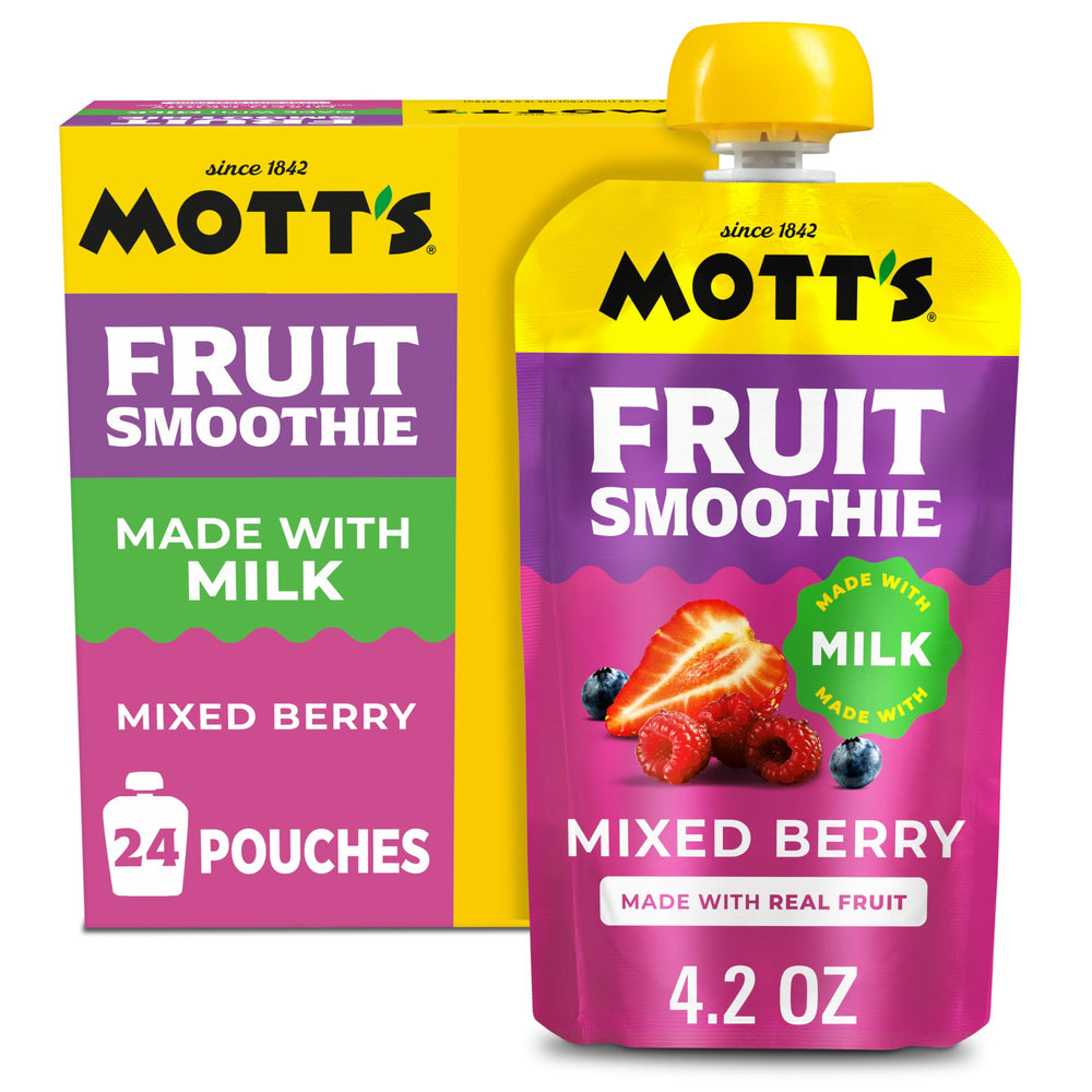 Mott's frente del empaque mostrando sabor mixed berry y cantidad 24 unidades