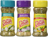 Mrs. Dash frascos frontal mostrando Original Onion & Herb Garlic & Herb para sazonar sin sal