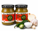 Mrs. Renfro frasco frontal mostrando salsa verde y etiqueta clara