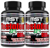 MST Testofen pack frontal mostrando dos frascos y 60 cápsulas, confianza de marca