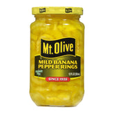 Mt. Olive frasco frontal con aros de pimiento banana, agrega sabor y crujiente inmediato