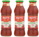 Mutti passata ecológica vista frontal muestra botella y pure natural