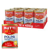 Mutti polpa vista frontal de lata con etiqueta visible y sabor auténtico