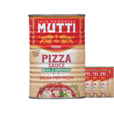 Mutti salsa para pizza frente de la lata que muestra la marca y atractivo visual