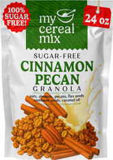 MyCerealMix empaque frontal que muestra el sello sin azúcar añadida y beneficios