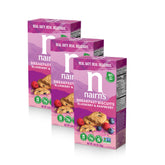 Nairn's frontal del empaque mostrando sabor arándano y frambuesa y beneficios nutritivos