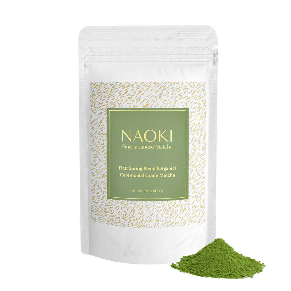 Naoki Matcha frente del empaque mostrando 100 g y presentación conveniente