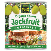 Native Forest lata frontal del jackfruit con etiqueta clara y beneficio práctico