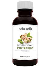 Native Vanilla botella de extracto sabor pistacho vista frontal con envase claro y etiqueta legible