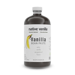 Native Vanilla vista frontal del frasco mostrando etiqueta y capacidad 32 oz, ideal para repostería