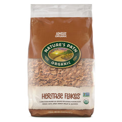 Nature's Path paquete frontal que muestra cereal crujiente y beneficios orgánicos