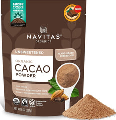 Navitas Organics frente del paquete mostrando diseño y cantidad