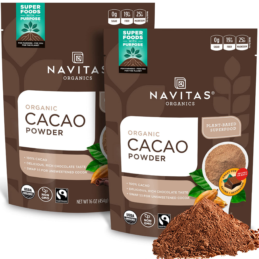 Navitas Organics frente del empaque mostrando bolsa y beneficios
