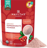 Navitas Organics frente del empaque de polvo de granada, práctico y orgánico